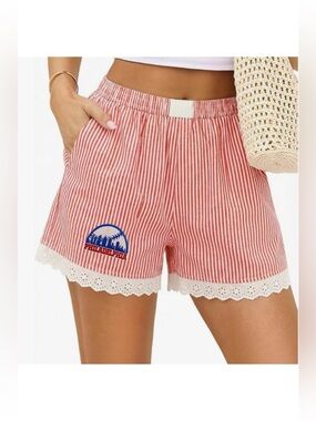 Phillies Red Striped Women's Shorts with Lace Trim